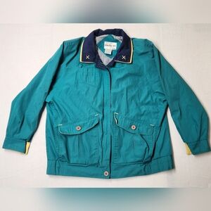Jennifer Hill Vintage Teal Utility Jacket | 90s Preppy Coastal Contrast Collar M